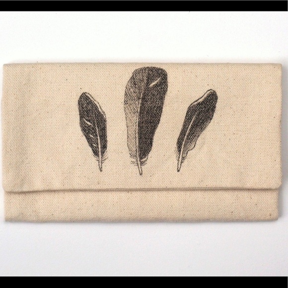 Wallet trifold hand drawn feathers nature for him - Picture 2 of 5